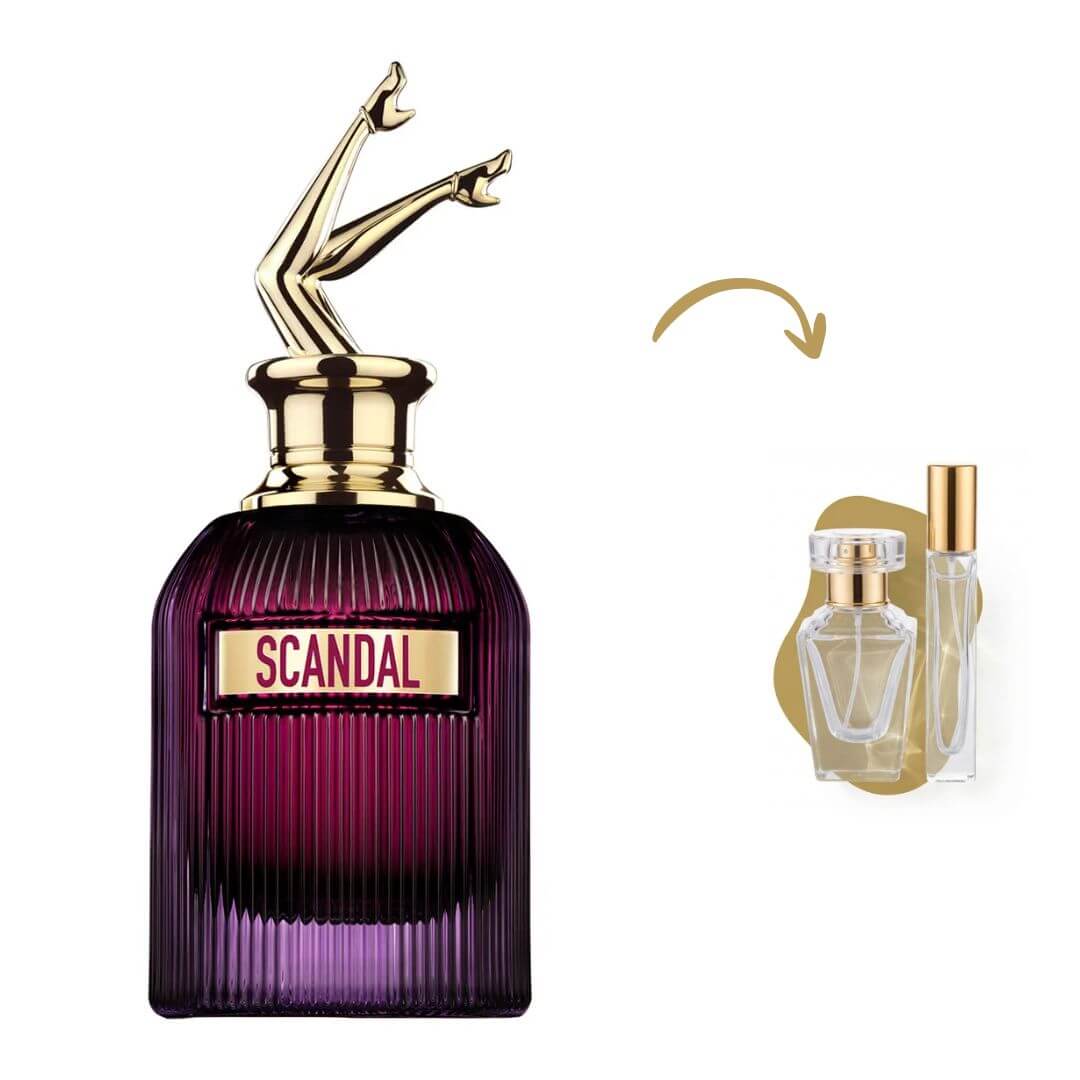 ecant de vidro do perfume feminino Jean Paul Gaultier Scandal Intense Eau de Parfum Intense fracionado pela Aura Parfum.
