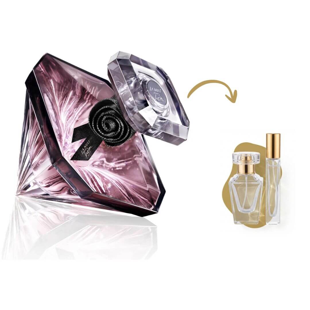 Decant de vidro do perfume feminino La Nuit Trésor Lancôme Eau de Parfum original fracionado pela Aura Parfum.
