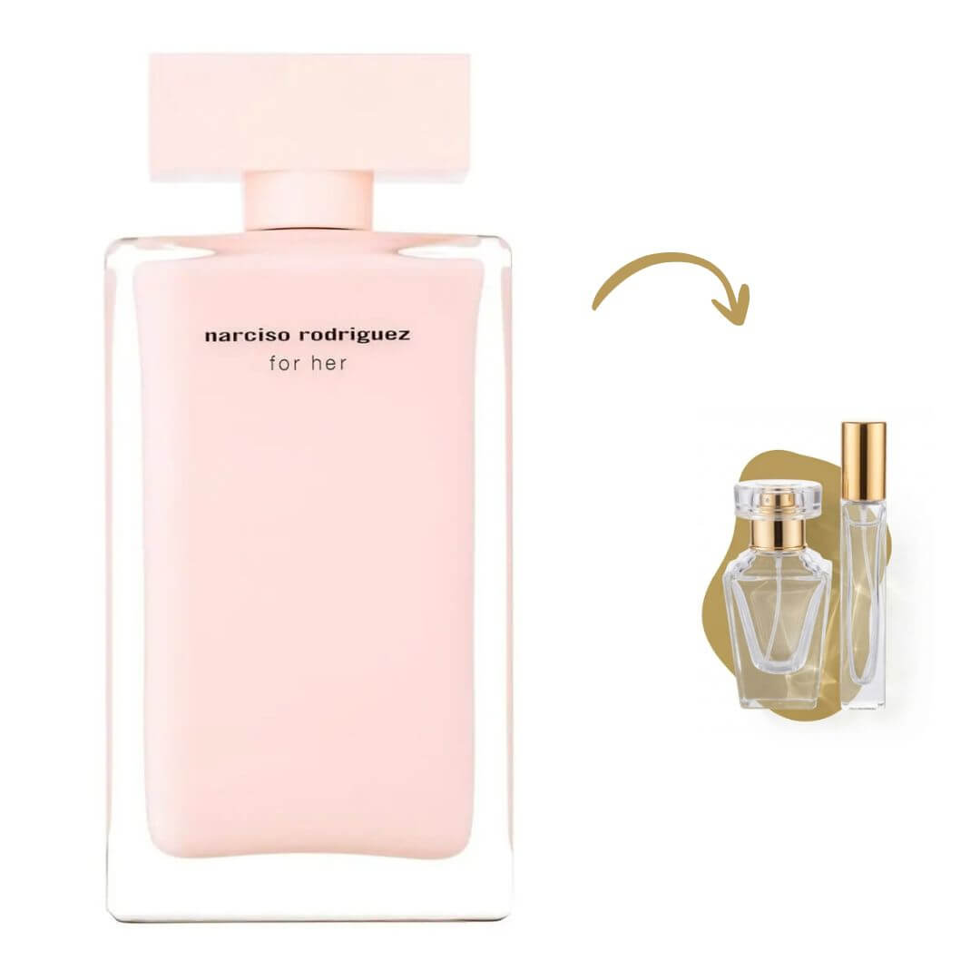 Decant de vidro do perfume feminino Narciso Rodriguez For Her Eau de Parfum original fracionado pela Aura Parfum.